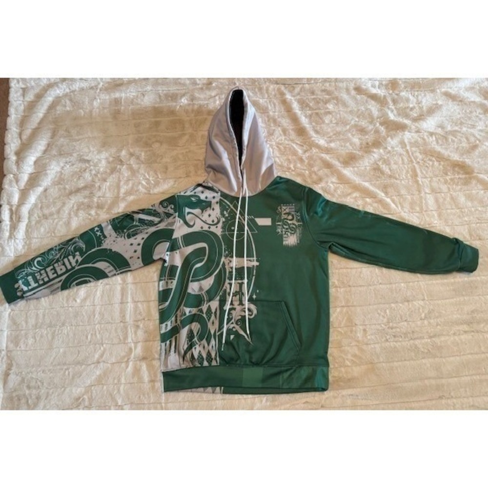 Harry Potter Slytherin Hoodie Mens M Green Grey Snake Graphic
